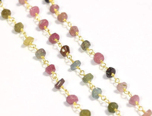 Rosary chain Silver gold plated and tourmaline beads 3 mm (10cm)