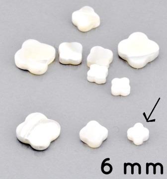 Bead natural white shell Clover 6mm, hole 0.8mm (5)