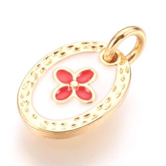 Buy Charm pendant golden brass and white enamel whith red cross 9mm + ring (1)