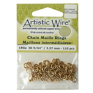 110 artistic wire chain maille rings non tarnished brass plated 18ga 9/64