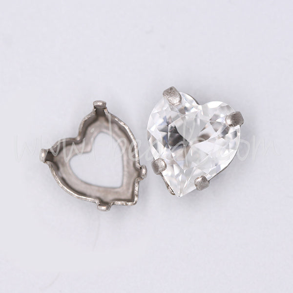 Sew on setting for Swarovski 4831 heart 11mm antique silver plated (2)