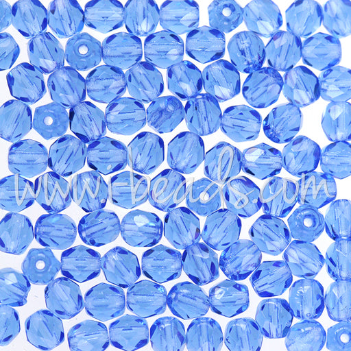 Buy Czech fire-polished beads sapphire 4mm (100)