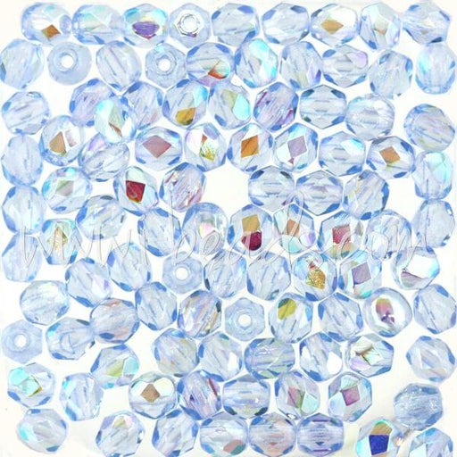 Buy Czech fire-polished beads light sapphire ab 4mm (100)