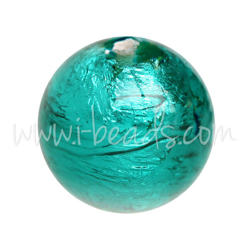 Murano bead round emerald and silver 12mm (1)