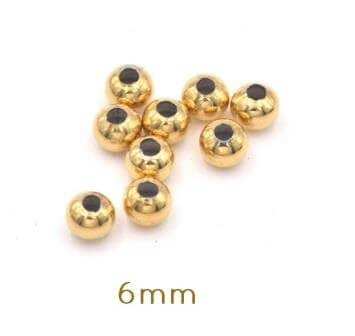 Stainless Steel round Beads, GOLD - 6mm hole 2mm (20)