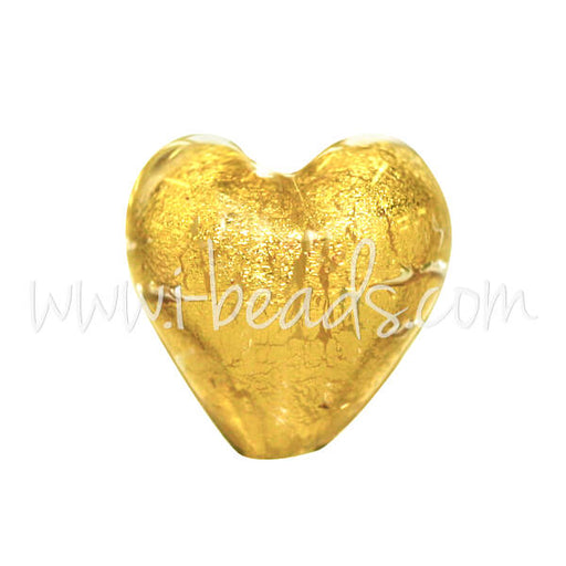 Murano bead heart crystal and gold 10mm (1)