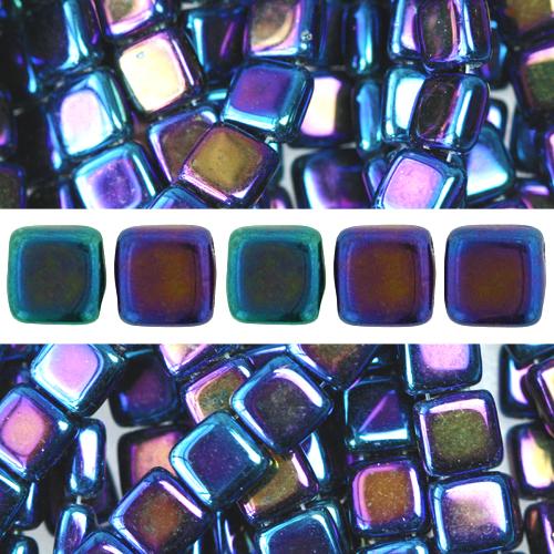 2 holes CzechMates tile bead iris blue 6mm (50)