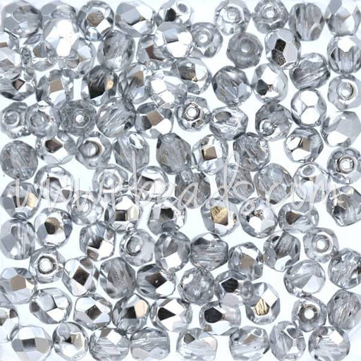 Czech fire-polished beads crystal comet light silver 4mm (100)