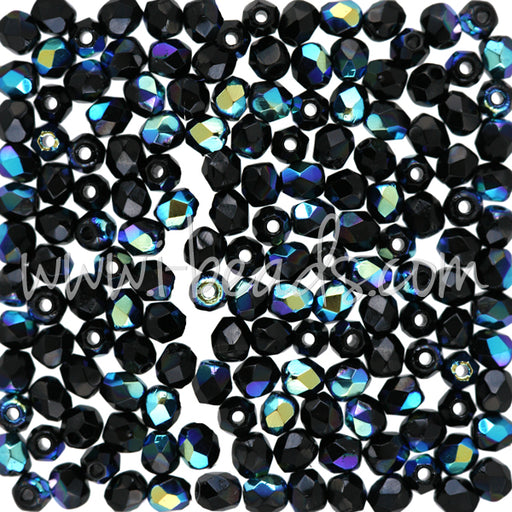 Czech fire-polished beads jet ab 3mm (50)