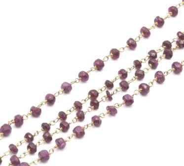 Rosary chain Silver gold plated and garnet beads 3-3.5mm (10cm)