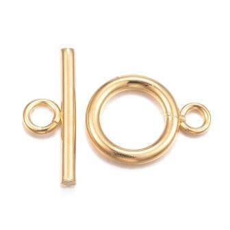 Stainless Steel Bar & Ring Toggle Clasps GOLDEN-14mm and T bar : 20mm (1)