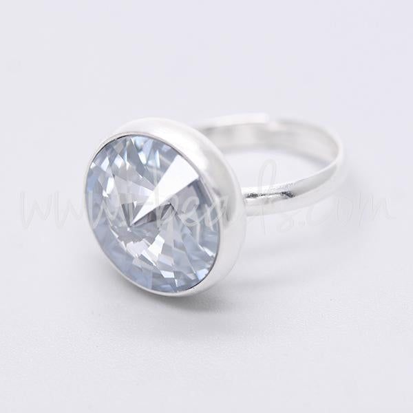 Adjustable ring cupped setting for Swarovski 1122 rivoli 14mm silver plated (1)