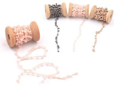 Thin cotton Cord whith seed beads LIGHT PINK (90cm)
