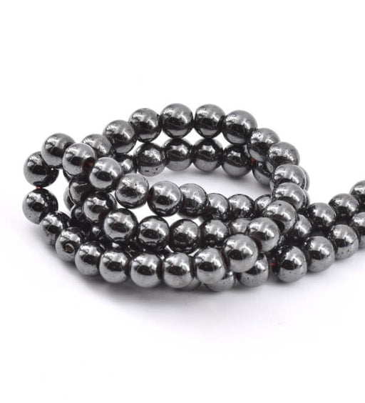 Magnetic reconstituted Hematite Beads Strands, Round, Black- 40cm - 6mm - 72 beads (1strand)