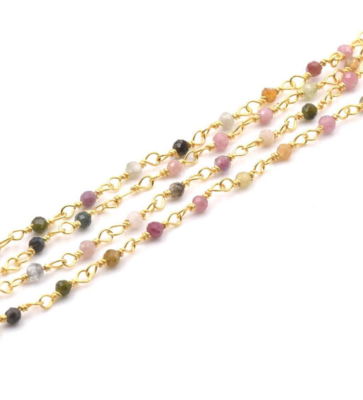 Rosary chain Silver GOLD plated and TOURMALINE beads 2 mm (10cm)