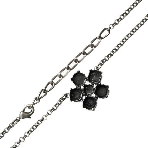 Necklace setting daisy for Swarovski round 6 and 8mm metal antique silver plated (1)