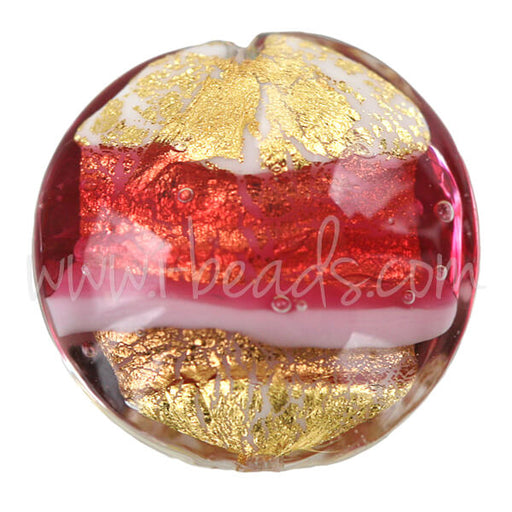 Murano bead lentil pink and gold 20mm (1)