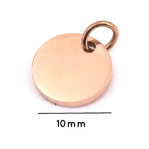 Buy Stainless Steel Pendant charm, flat Round tag with ring, Rose Gold, 10mm (1)