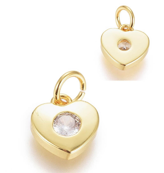 Charm, pendant gold Plated 18K heart with zircon 7,5mm (1)
