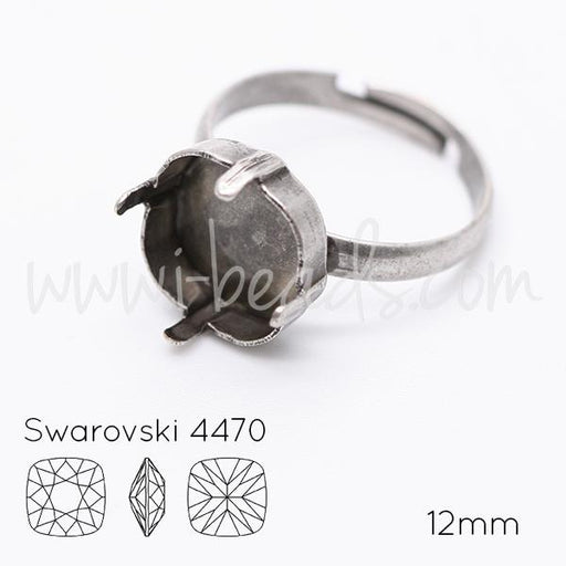 Adjustable ring setting for Swarovski 4470 12mm antique silver plated (1)