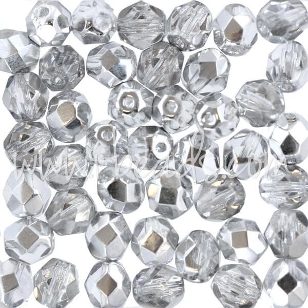 Czech fire-polished beads crystal comet light silver 6mm (50)