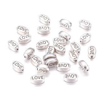 Love word bead metal silver 11mm (1)