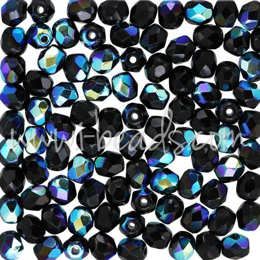 Czech fire-polished beads jet ab 4mm (100)