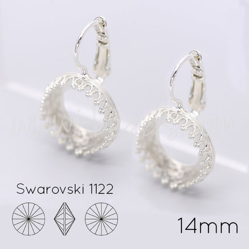 Vintage earrings settings for Swarovski 1122 14mm silver plated (2)