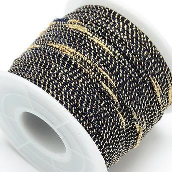 Fancy polyester cotton cord BLACK and gold thread 1-1.5mm (3m)