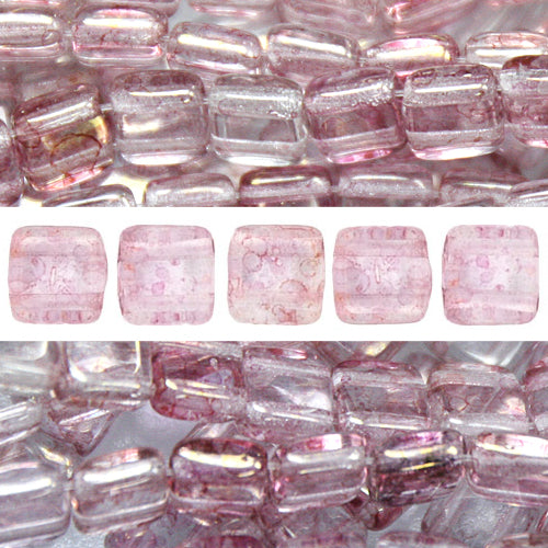2 holes CzechMates tile bead luster transparent topaz pink 6mm (50)