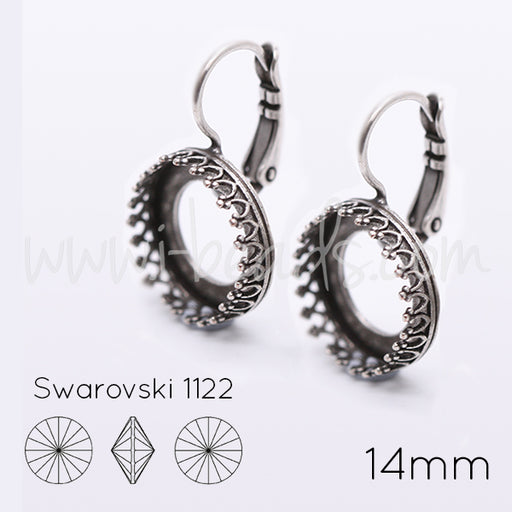 Vintage earrings settings for Swarovski 1122 14mm antique silver plated (2)