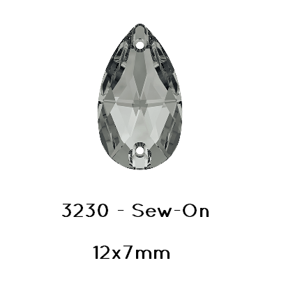 Swarovski Drop Sew-on 3230 crystal Silver Night 12x7mm (4)