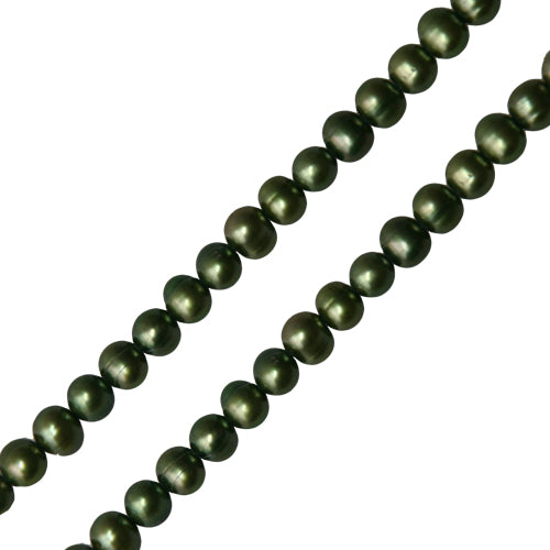 Freshwater pearls potato round shape olivine 6mm (1)
