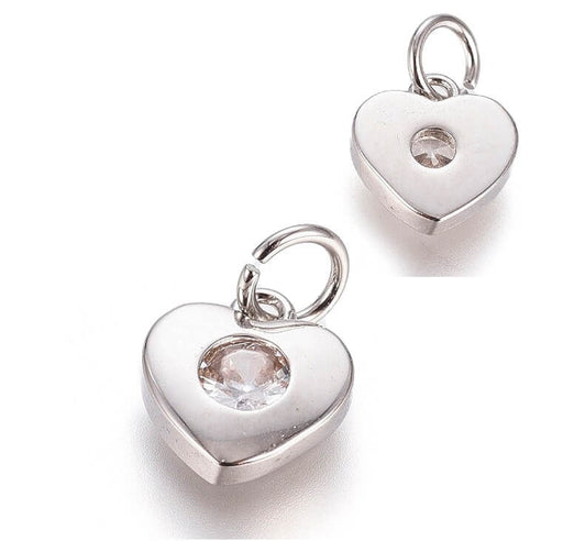 Charm, pendant platinum plated heart with zircon 7,5mm (1)
