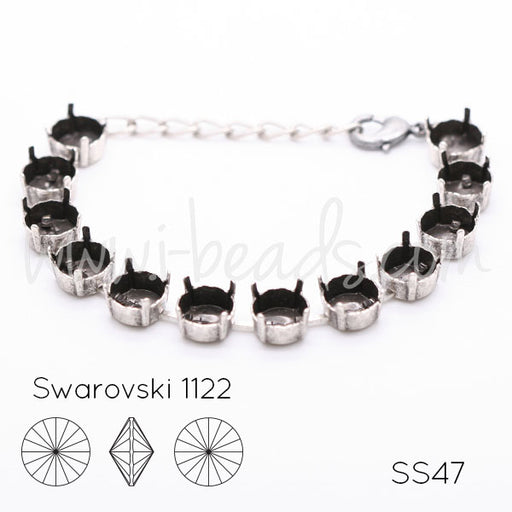 Bracelet setting for 12 Swarovski Swarovski 1122 rivoli SS47 antique silver plated (1)