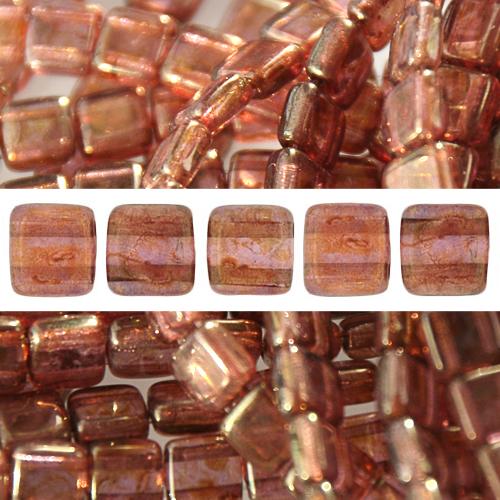 2 holes CzechMates tile bead luster rose gold topaz 6mm (50)