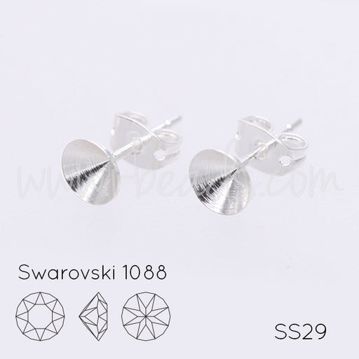 Cupped stud earring setting for Swarovski 1088 SS29 silver plated (2)