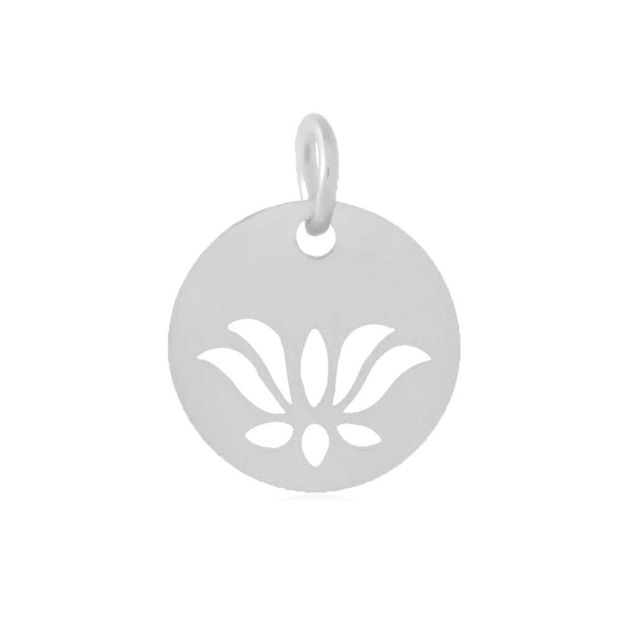 Stainless Steel Pendants, Round with Lotus, steel color, 11.5x1mm (1)