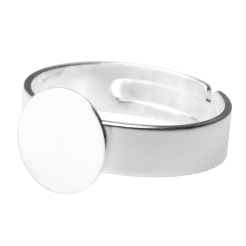 Buy Adjustable ring setting with 10mm flat front metal silver plated (1)