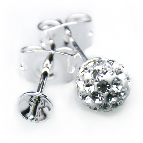 Stud earring cup for 6mm half drilled pearl metal silver plated (2)