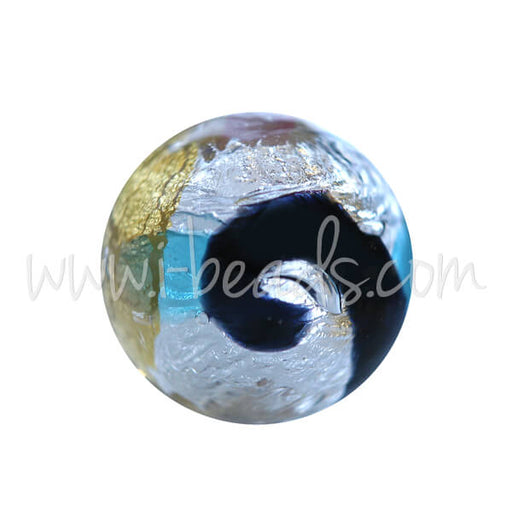 Murano bead round black blue and silver gold 10mm (1)