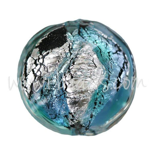 Murano bead lentil blue and silver 14mm (1)