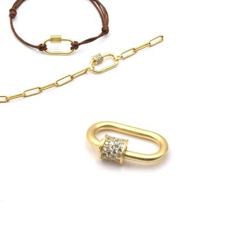 Screw clasp jewel pendant link with zirconium colour mat gold 18x10mm (1)