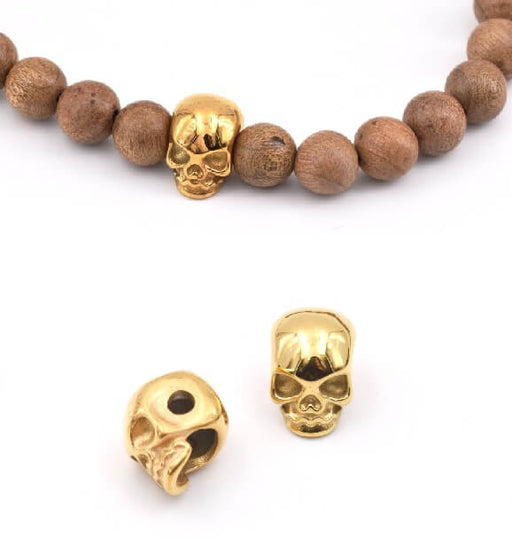 Buy Skull bead horizontal large hole Stainless steel GOLD 11mm (1)
