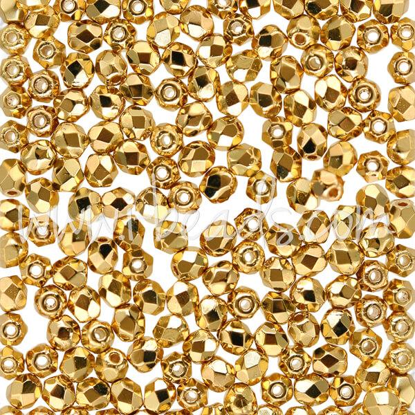 Czech fire-polished beads gold plated 24k 3mm (50)