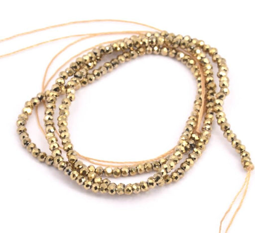 Glass Bead dark gold, Faceted, Round 2mm, hole 0.6mm - 36cm (1strand)