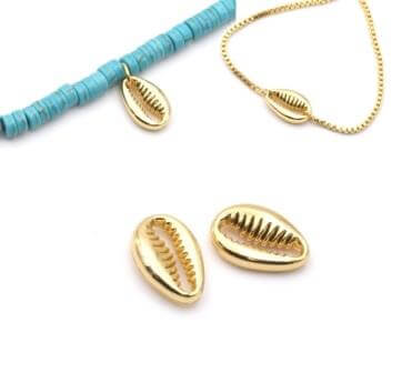 Cowrie Shell Shape, link, cabochon or pendant- 12mm - Gold plated (2)