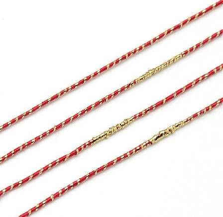 Fancy polyester cotton cord RED and gold thread 1-1.5mm (3m)