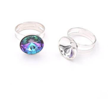 Adjustable ring cupped setting with striated outline for Swarovski 1122 rivoli 14mm silver plated (1)