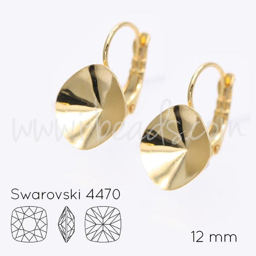 Cupped earring setting for Swarovski 4470 12mm gold plated (2)